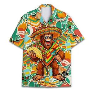 Men's Taco Bigfoot Hawaiian Shirt, Funny Feline Fiesta Vacation Button Down 3