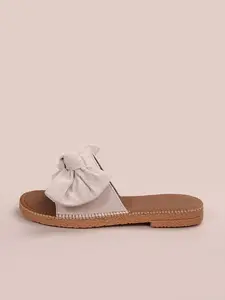 French Vintage Round Toe Flat Sandals, Women's Fashion Beach Shoes, Velvety Butterfly Knot Slip-On, Casual Outdoor Slippers, Soft Footwear