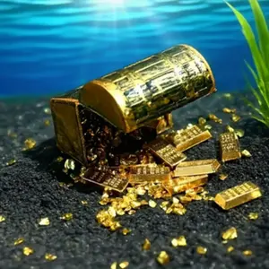 Mini Pirate Treasure Chest with Golden Bars, Sturdy Plastic Aquarium Decor, Pirate-Themed Fish Tank Accessory, Locking Lid, Home or Party Decoration