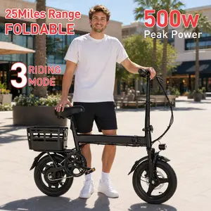 500W Folding Electric Bicycle with Removable Battery, Top Speed of 18+MPH, Range of 25 Miles, 3 Riding Modes, Ideal for Commuting.