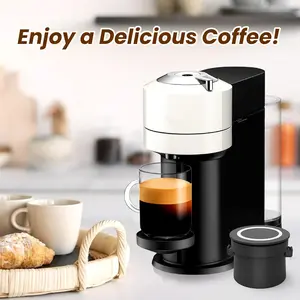 Reusable Vertuo Capsule Kit for Reusable nspresso Vertuo Pods, Upgraded Holder with 100 Pcs Aluminum Foil Seal Lids and Brush Lid Opener for Refillable Vertuo Pods（Black)
