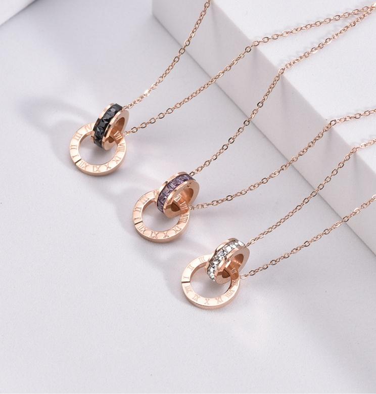 Roman Numeral Ring Diamond Titanium Steel Necklace Women's