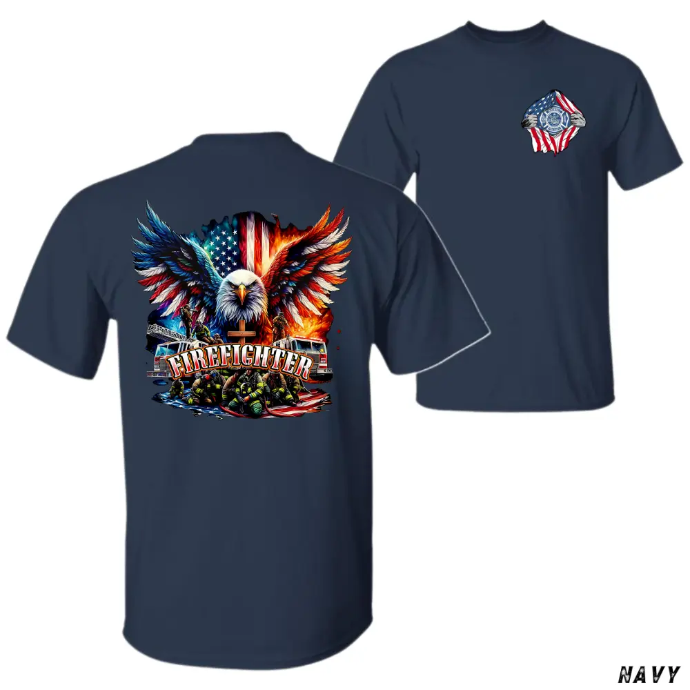 Firefighter Eagle T-Shirt – Bold American Flag Graphic Tee with  Eagle & Firefighters, Patriotic Tribute Shirt for First Responders & Heroes