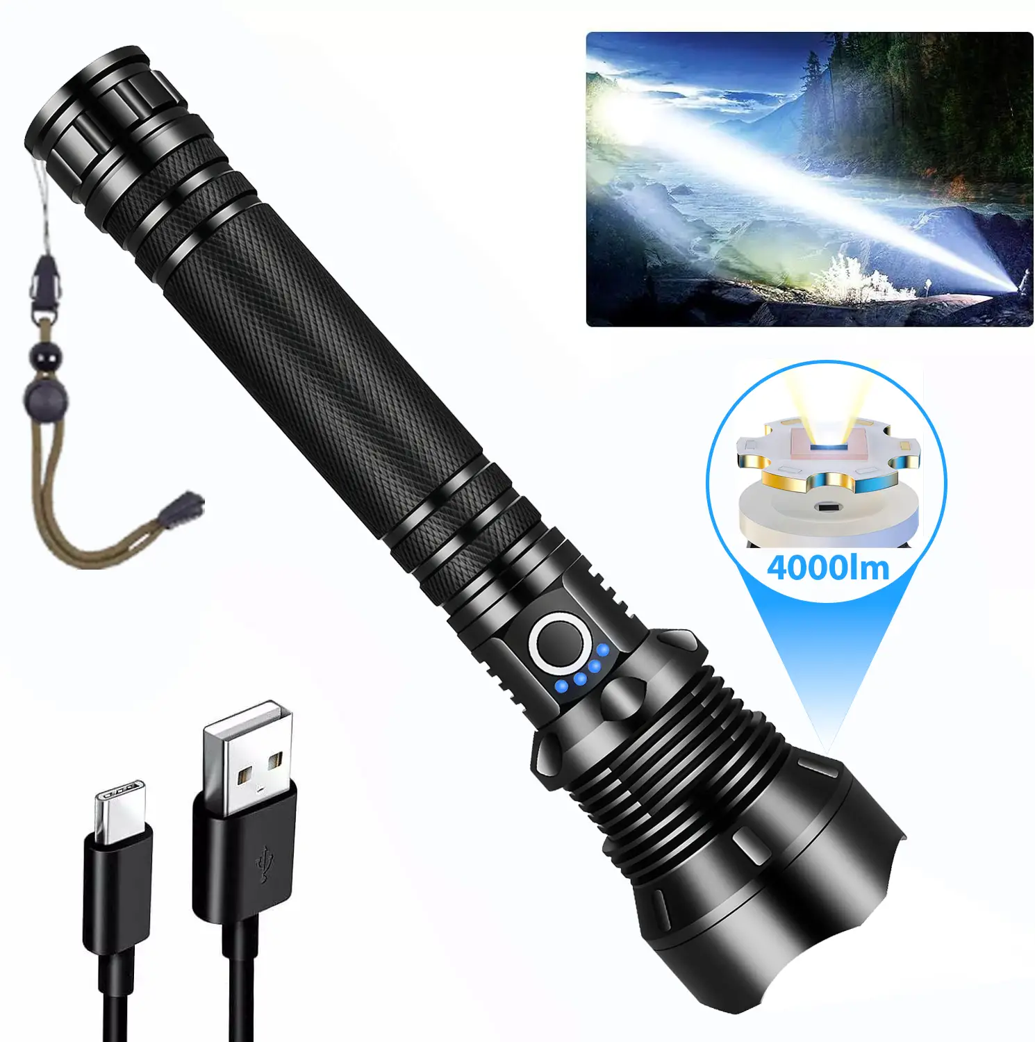 Magnetic Rechargeable Flashlight High Lumens, XHP50.2 Super Bright LED Tactical with COB Work Light, USB C Fast Charging, Waterproof, Zoomable, 7 Mode