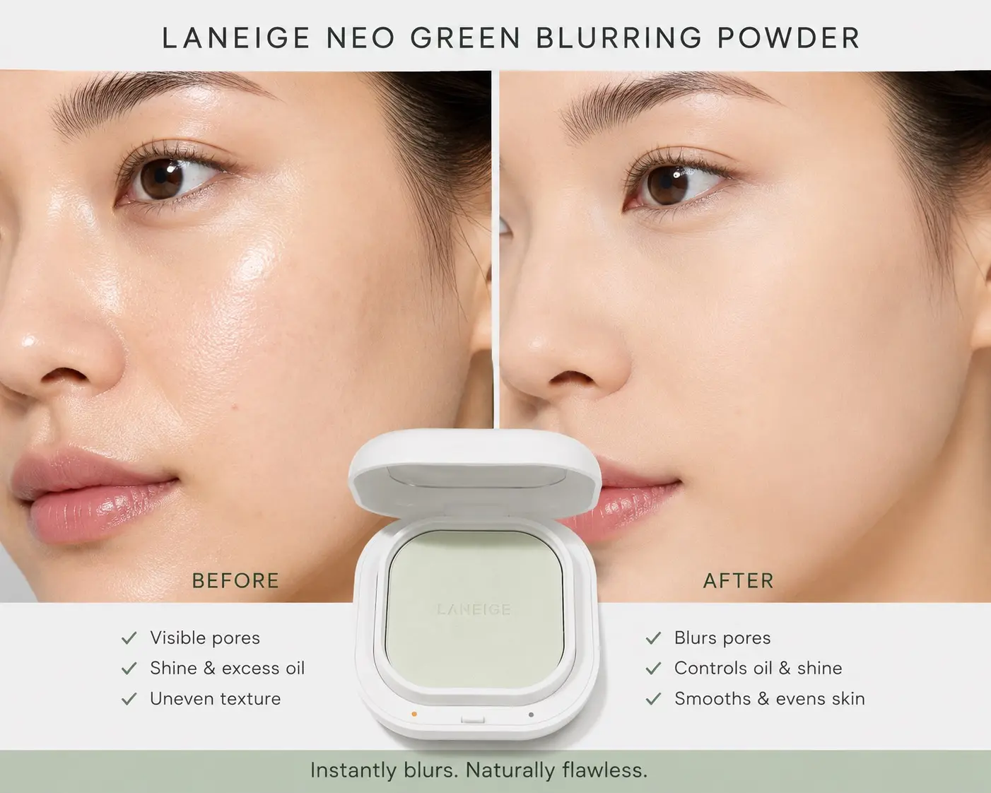 LANEIGE Neo Blurring Powder: Korean Oil-Control Compact with Pore Blurring, Smoothing Finish & Travel-Friendly, No-Spill Packaging