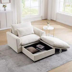 SOIYELIFE Beige Corduroy Modular Sofa with Deep Seating & Storage Ottoman, Perfect for Modern Living Spaces lazy  sofa  bed