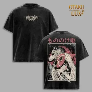 Princess Mononoke Shirt - Studio Ghibli Hoodie Anime Double Printed Vintage Washed Tee & Hoodie Unisex Oversize Anime Manga Washed Heavyweight Cotton T-shirt, Gift For Anime Fan, Anime Lover UAM