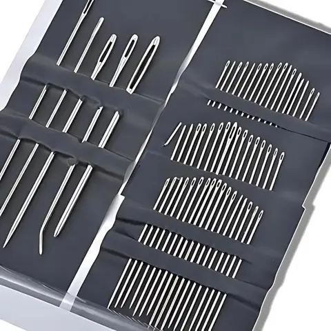55-Piece Stainless Steel Hand Sewing Needle Set, Large-Eye Embroidery & Sewing Tools Kit, Multiple Sizes, Sewing Supplies Crafts, Sew Supply, Needles for Hand Sewing, No Charger, Packaging