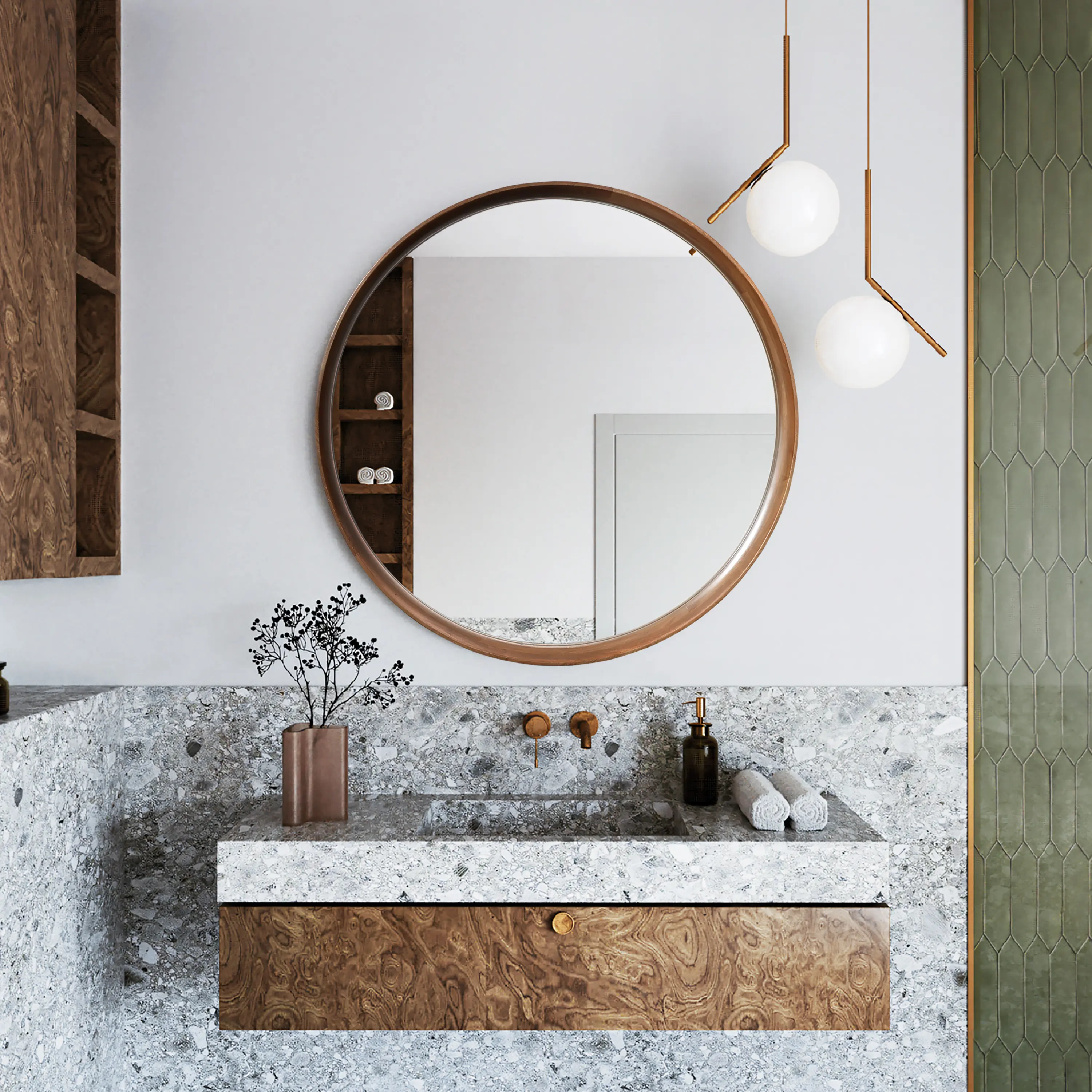 Jean wood frame round wall mirror Jean wood frame round wall mirror