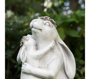 Glitzhome 17''H MGO Hugging Mo m and Baby Rabb it Statue