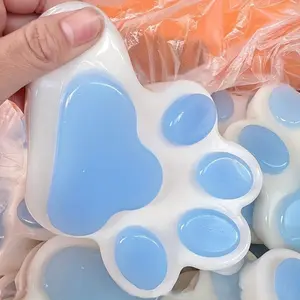 CatPawSqueezeToy 5.5Inch Large Soft Kawaii Jelly Kitty Paw Squishy Fidget Toy for Relaxation Stress Relief in Blue