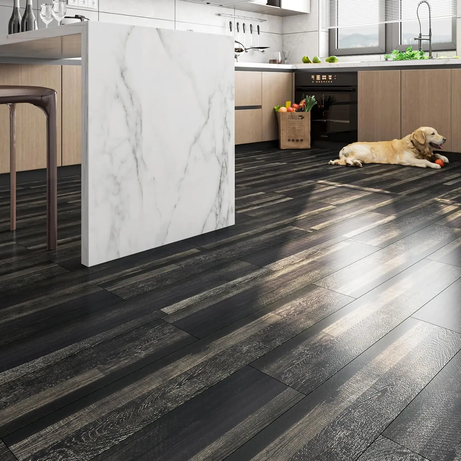 6"x36" 17 count Peel and Stick Floor Tile Black Reclaimed  Vinyl Plank Flooring Peel and Stick  Flooring Tiles for Bathroom  Vinyl Flooring Planks for Kitchen Laminate Flooring