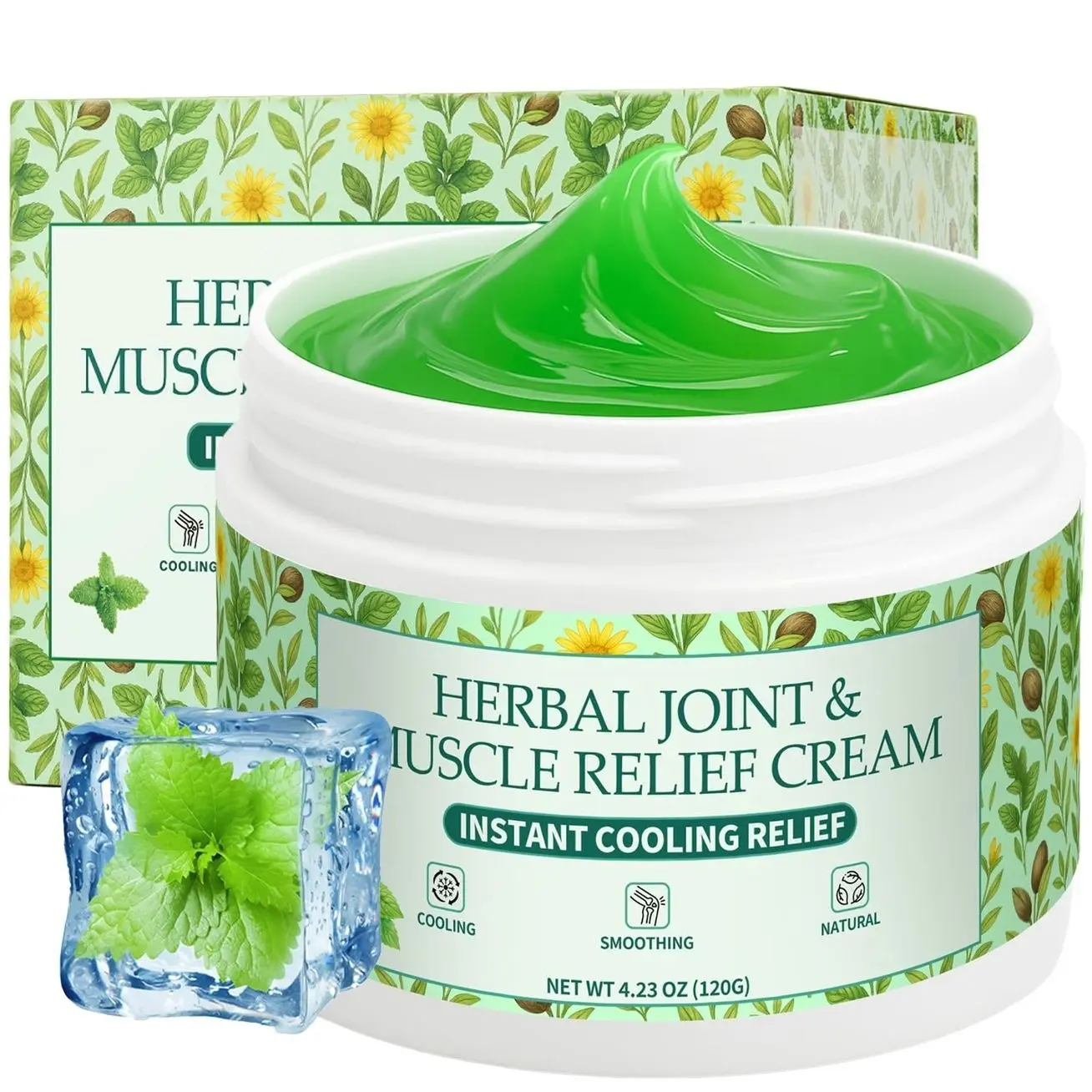 Instant Cooling Relief Cream - Herbal Menthol Soothing Gel, Joint Flex Cream Activities Throughout The Body, Cooling Ointment for Muscle, Head, Lumbar, Neck, Hands, and Feet (1 pcs, 4.23OZ)