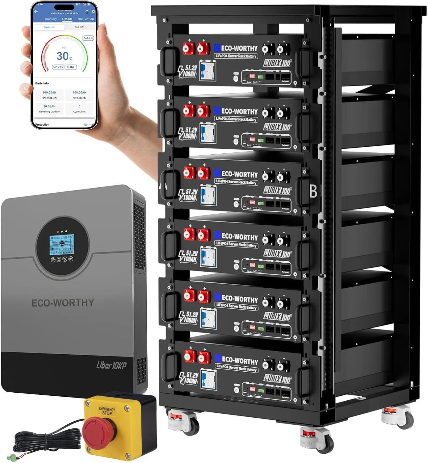 ECO-WORTHY Home Power Station Backup Power,10000W AC Output+30720Wh LiFePO4 Battery with Communication Bluetooth WiFi+6-Layer Movable Server Cabinet for Home Backup,Emergency,Solar System Components | ETL UL1973 & UL1741