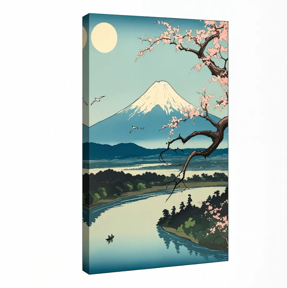 Japanese Vintage Utagawa Hiroshige Ukiyoe Poster Prints, Mount Fuji & Cherry Blossom Art, Home Decor Wall Art for Room Decoration