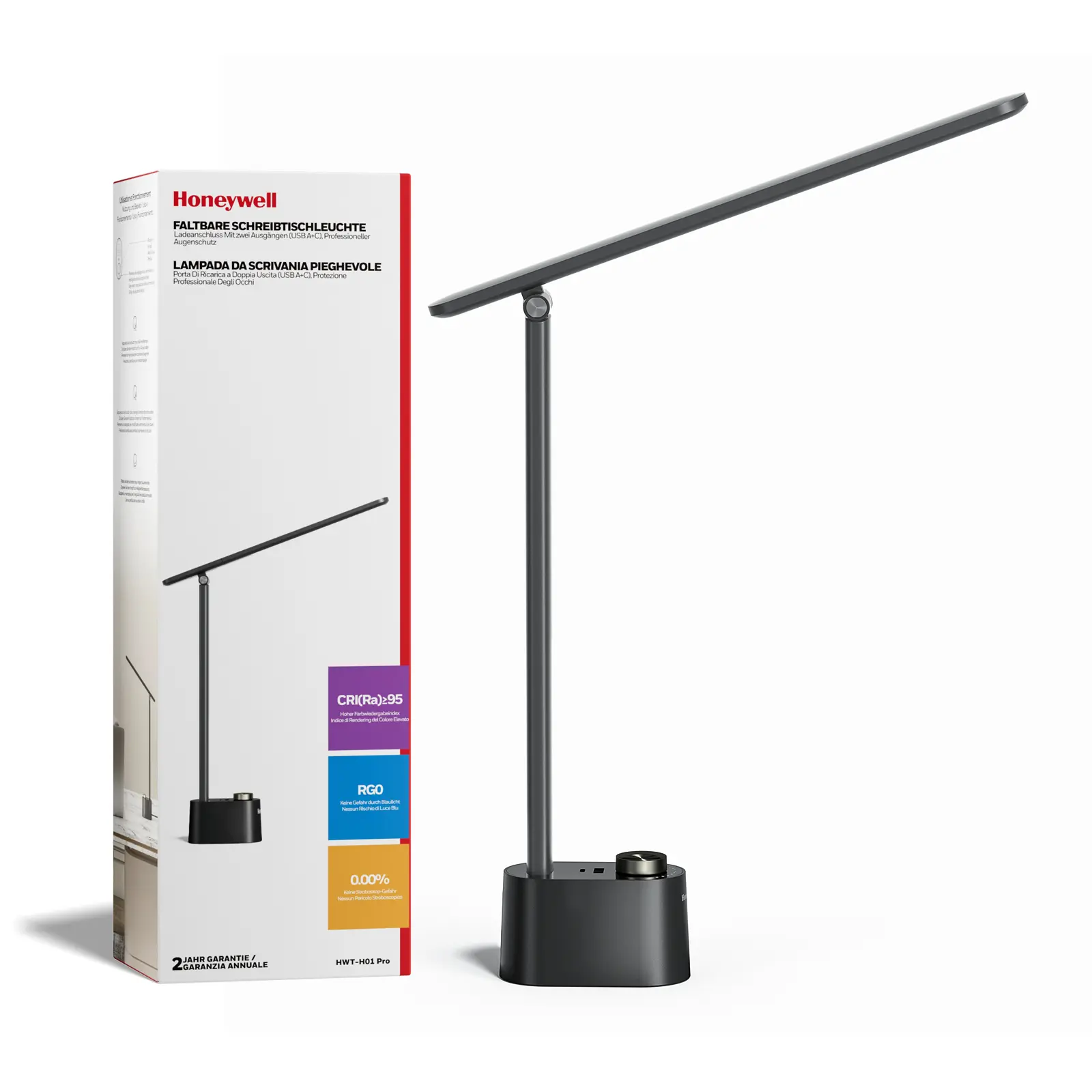 Foldable LED Desk Lamp with USB Charger Portable Adjustable Task Lighting for Home Office Use Natural Sunlight Simulation CRI 95 RG0 Blue-Light Design