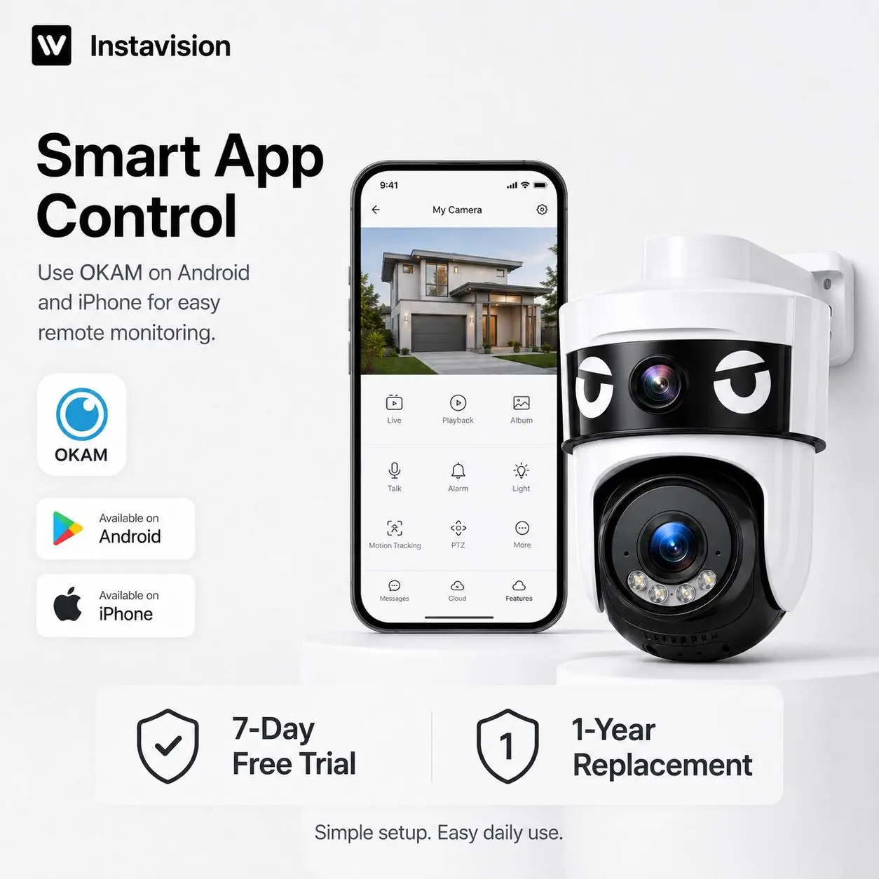 Security camera. 3MP WiFi Home Security Camera , Indoor Outdoor Use, Night Vision, Motion Alerts, 2-Way Talk, App Remote View