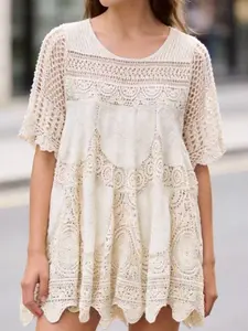 Women's Elegant Embroidered Crochet Patchwork Dress, Loose Fashion Comfortable Vintage Slim Fit Commuter Vacation Party Skirt