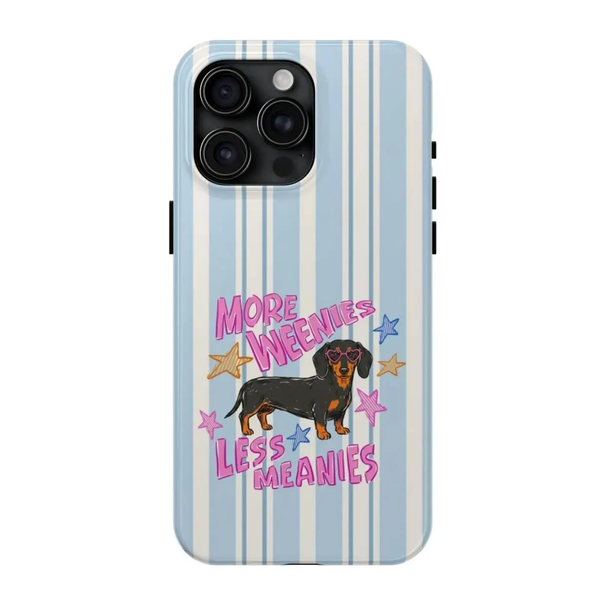 Aesthetic Dachshund Phone Case, Blue White Stripe Pro Cover, Cute Wiener Dog Pet Animal Tough Case, Starry Puppy Gift