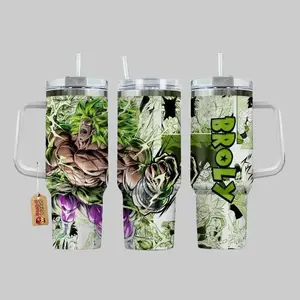 Broly Legendary Super Saiyan 40oz Tumbler with Handle, Anime Warrior Power Design Cup, DBZ Inspired Gift, Saiyan Rage Aesthetic Travel Mug, Stainless Steel Insulated Drinkware
