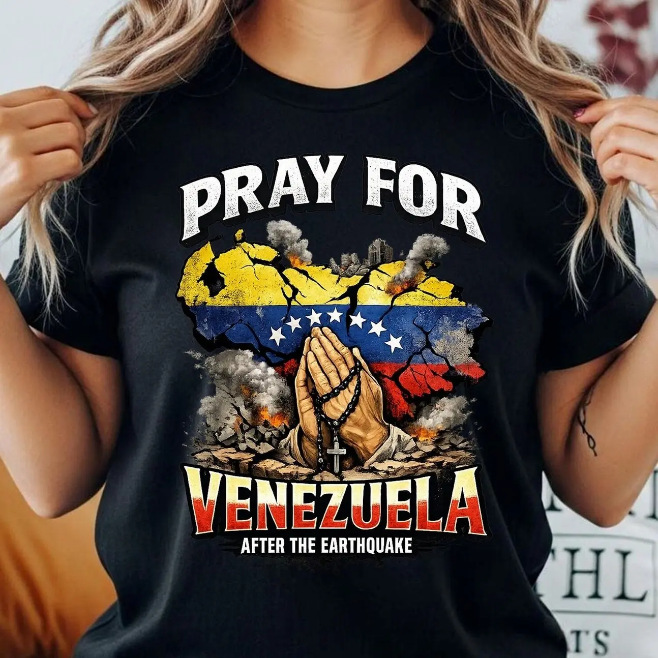 Comfort Colors Pray For Venezuela Comfort Colors Shirt, Venezuela Earthquake Prayer Tee, Faith Hope Love Venezuela Awareness Graphic T-Shirt Unisex Womenswear Graphic Tops UIZ