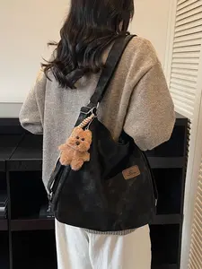 Fashion Solid Color Women's Tote Bag, Crossbody Tote Bag, Versatile Simple Daily Shoulder Bag, Large Capacity Lightweight, Fall Winter Trend, Commuter Laptop Bag