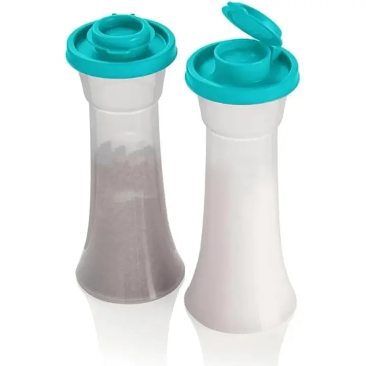 Light Green Plastic 2-Piece Salt and Pepper Shaker Keychain Set with Sealed Lids - Moistureproof, Compact, Lightweight Hourglass Fashion Accessory for Restaurant, Dining Hall