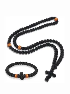 Handmade Eastern Orthodox Prayer Rope Set, 100 Knots & Christian 33 Knot Bracelet, Greek Praying Rose Protection Blessing Cross Pendant Gift