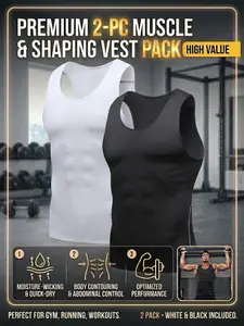 Men's 2-Piece Shaping Tank Top Set — Compression Workout Tank Top, Moisture-Wicking and Shaping Tummy-Tucking Sports Top
