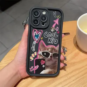 Cute Cat Pattern Phone Case, Decorative Phone Protector Cover, Phone Accessories Compatible with iPhone 11 12 13 14 15 16 Series