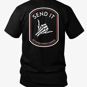 Send It Tactical T-Shirt, Skeleton Shaka Hand Patch Graphic Tee, No Victory Without Sacrifice Quote Shirt, Military Mindset Motivation Streetwear, Gift for Veterans, Gym Guys & Tactical Fans TBS
