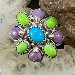 Carolyn Pollack Southwestern Style Sterling Silver Multistones Decorated Cluster Ring For Women