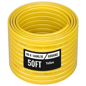 fathersdaygift VEVOR NM-B Wire, 14AWG/2C Non-Mettalic Residential Indoor Electrical Wire with Ground, PVC Sheathed High-Purity Copper Core Cable, for Outlets, Switches, Other Loads Lighting Wiring Projects(50 ft)