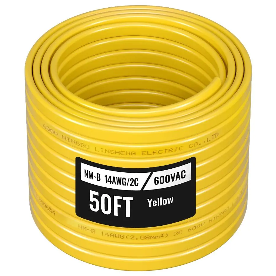 VEVOR 14AWG/2C Non-Metallic NM-B Electrical Wire, 50 ft PVC-Sheathed High-Purity Copper Core Cable with Ground, for Residential Indoor Outlets, Switches Wiring Projects