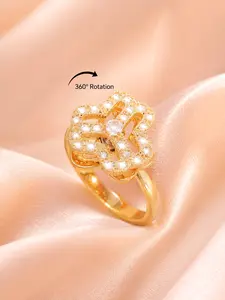 Rotating Four-Leaf Clover Diamond Ring, 360° Rotating Zircon Moon Star Ring, Elegant Floral Design, Women's Luxury Gift
