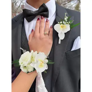 Rinlong Corsage and Boutonniere Set White Orchid