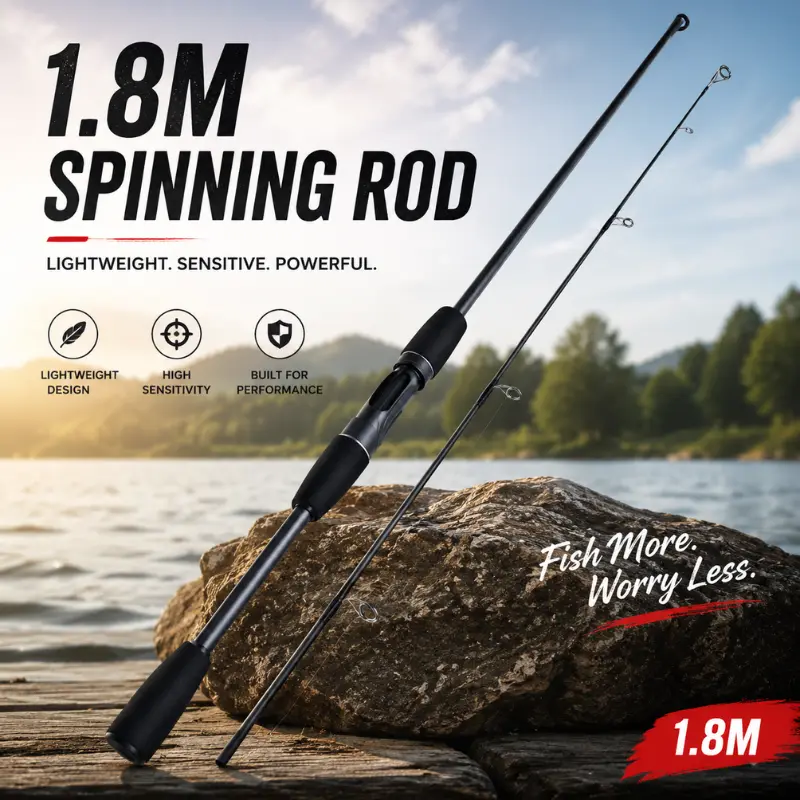 1.8M Spinning Fishing Rod, 2-Piece Fiberglass Fishing Pole，3000#Rod Reel EVA Handle, Lightweight & Durable Freshwater Rod for Bass Fishing