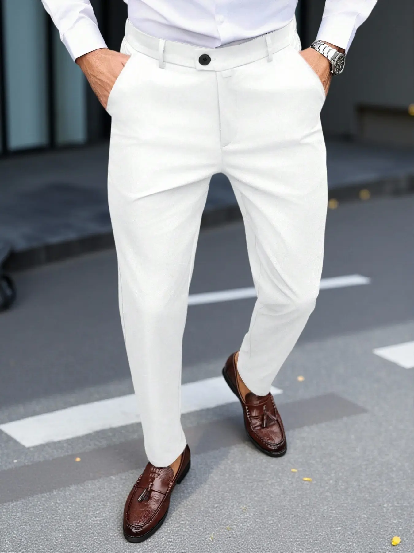 Men's Solid Color Suit Pants, Ideal for Commuting, Casual, Formal Wear, Business Travel, New Year Festivals, Perfect Gift for Boyfriend