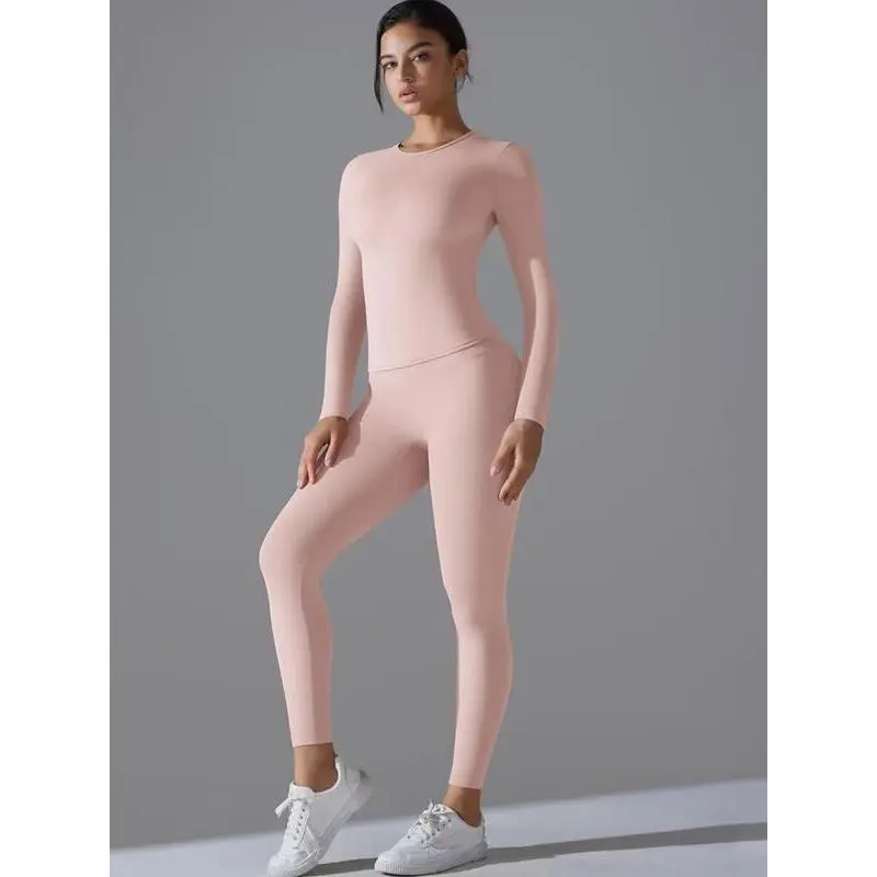 Women's Solid Long Sleeve Top?& High Waist Leggings Sports Set, Sporty Round Neck Top & Skinny Pants for Yoga Gym Workout, Ladies Sportswear for Indoor Outdoor Wear Women's Solid Long Sleeve Top?& High Waist Leggings Sports Set, Sporty Round Neck Top & Skinny Pants for Yoga Gym Workout, Ladies Sportswear for Indoor Outdoor Wear