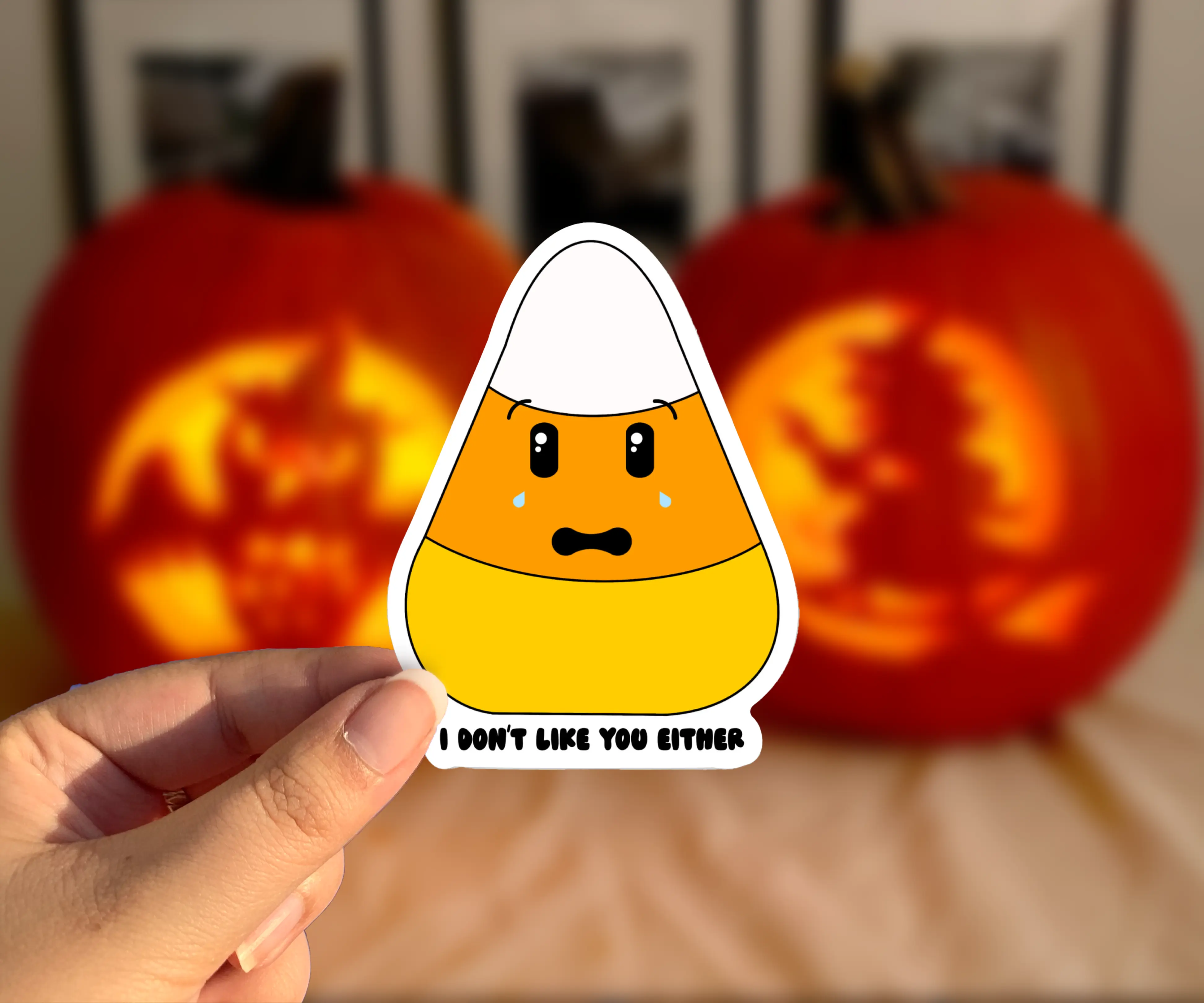 I Don't Like You Either Candy Corn Sticker, Candy corn, candy, sticker, halloween, spooky, funny