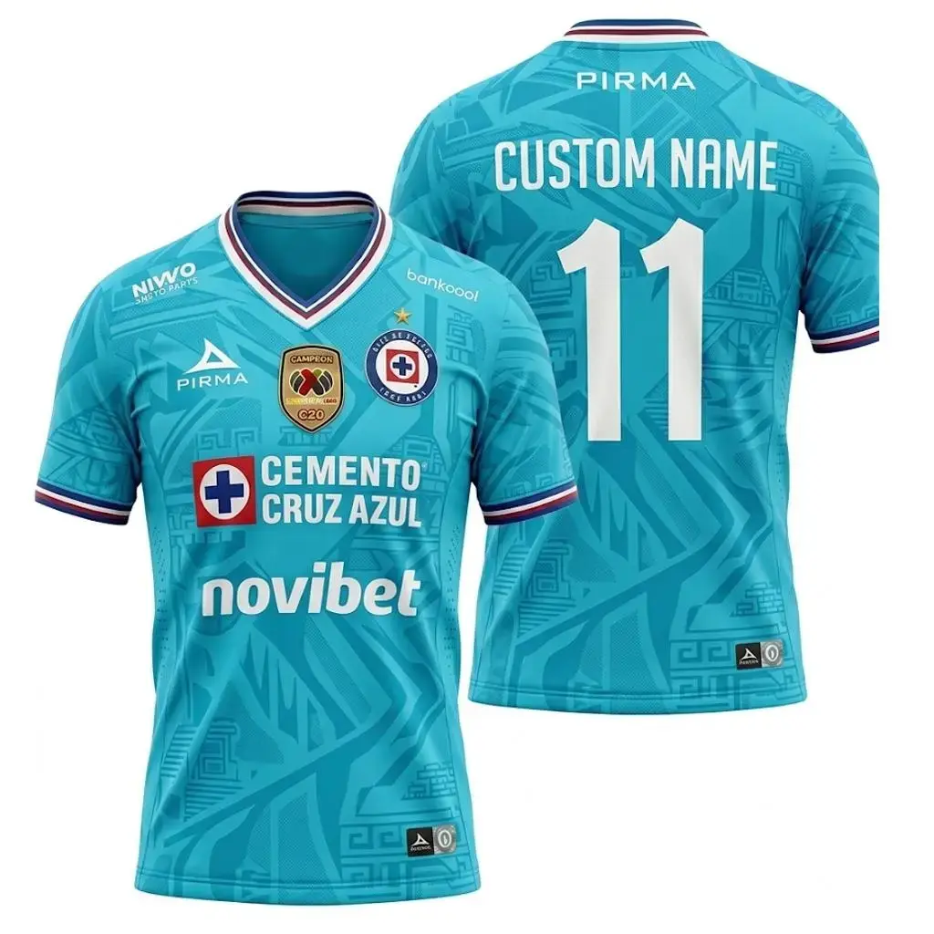 Cruz 26/27 Custom Soccer Jersey Liga MX Mexican Football Shirt Personalized Name Number Blue Aztec Sublimation Breathable Athletic Jersey Streetwear Gift