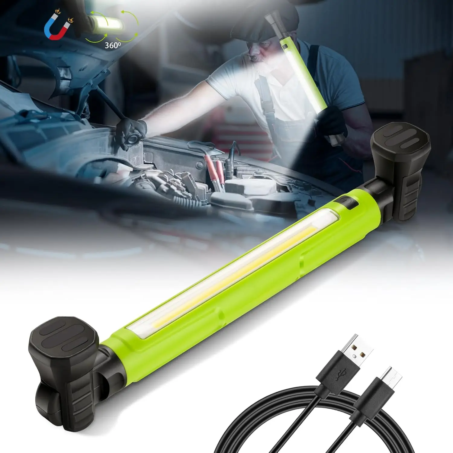 Rechargeable Mechanic Work Light 2500LM Super Bright LED 5200mAh Magnetic Underhood Work Light with Hooks Portable for Car Repairing Inspection Garage Workshop Emergency