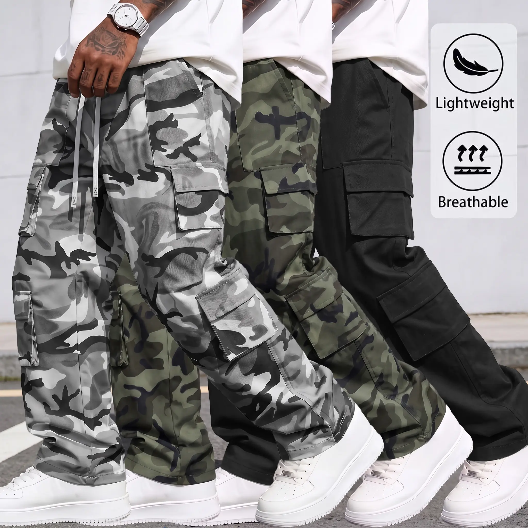 Men’s 3-Pack Multi-Pocket Work Pants – Drawstring Waistband, Multiple Pockets, Suitable for Hiking and Everyday Comfort, Durable and Comfortable Wear, Outdoor Pants | Casual Sport Pants, Available in Multiple Colors