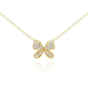 14k Pave Diamond Butterfly Necklace