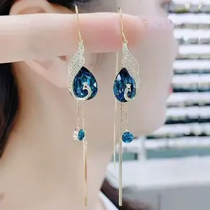 Blue Crystal Phoenix Earrings for Women 2025, Elegant Luxury Design, Anti-Allergy Statement Jewelry DZED0450 Thoughtful Gift Everyday Wear