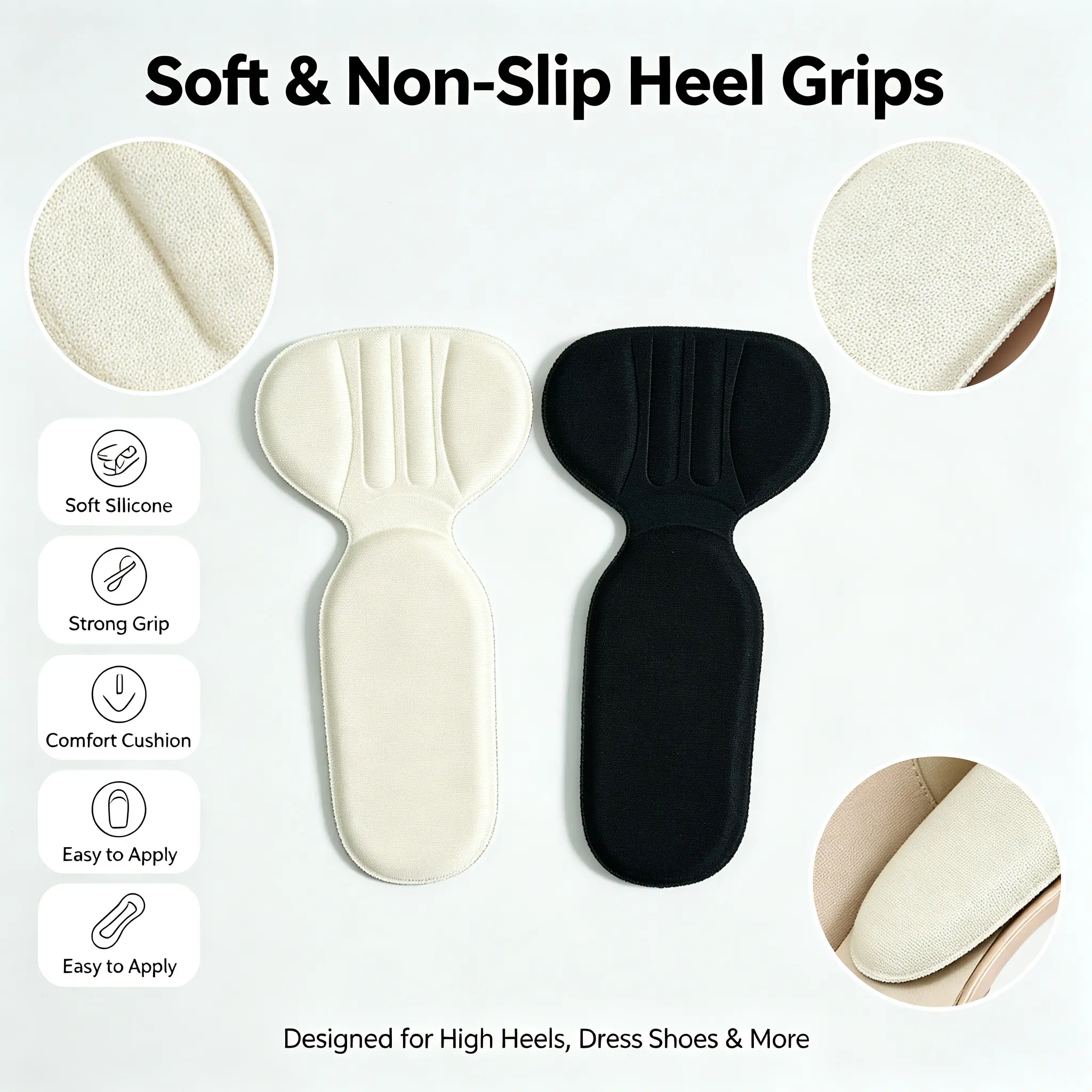 Sponge Anti-Slip Snug Fit Shoe Inserts, Heel Liners & Cushion Pads for Too-Big Shoes, Prevents Slipping & Blisters (Sports Footwear Accessory)