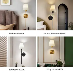 Set of 2 Wireless Wall Sconces – Battery Operated, Remote Control, Dimmable Farmhouse Wall Lights for Bedroom, Living Room, Bathroom Mirror (Gold / Black)