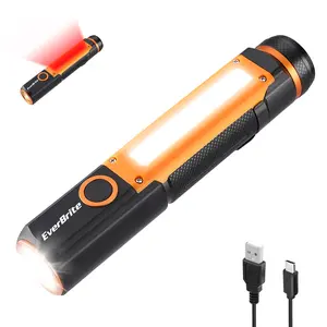 #Summervibes EverBrite Rechargeable LED Emergency Flashlight, 500 Lumens Pocket Flashlight, USB-C Cable, 7 Modes Handheld Flashlights with COB Sidelight, Magnetic Base, Pocket Clip, Light for Camping, Emergency