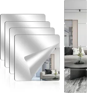 Acrylic Wall Mirrors Full Length,8 X 8 Inch Self Adhesive Frameless Small Mirror Tiles, Flexible Plastic Mirror Sheets for Bedroom Home Gym Door (10 * 10 Inch) waiwekon