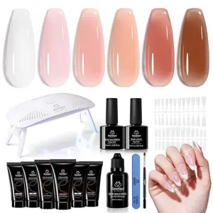 Beetles Poly Nail Gel Kit Starter Kit-Clear Nude Brown Neutral Colors All In One Kit Poly Nail Extension Gel Set Builder Hybrid Jelly Gel with Base Top Coat Gift for Women Manicure